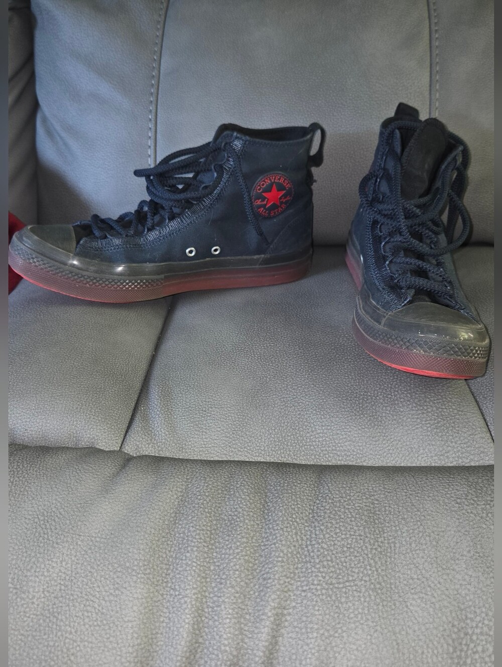 Converse Men’s High Top Sneakers in Black with Red Accents, Cushy Insole